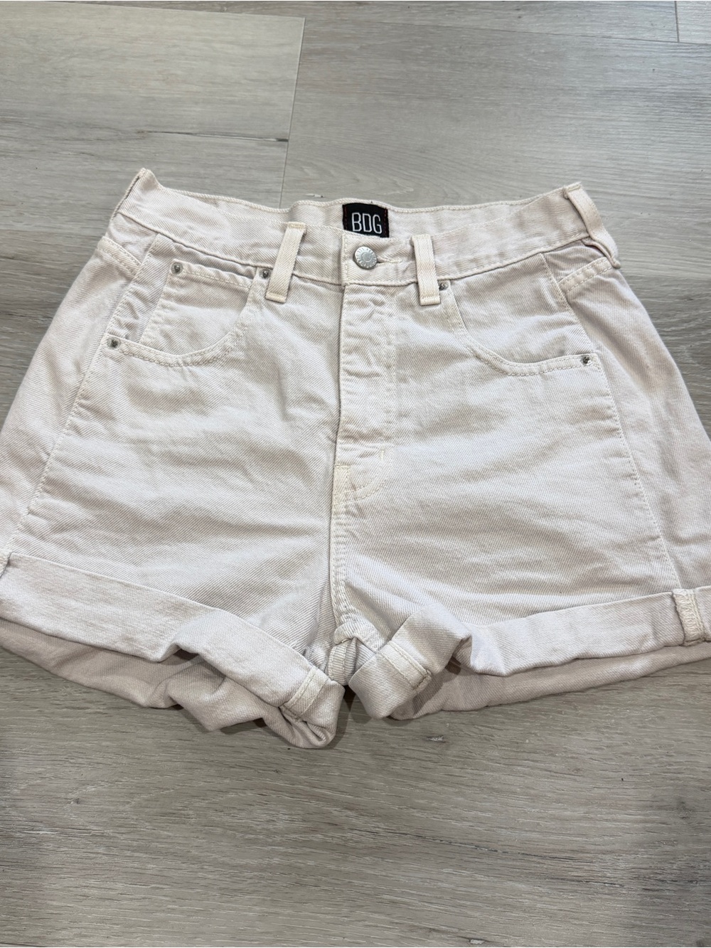 BDG Light Beige Rolled Hem Denim Shorts